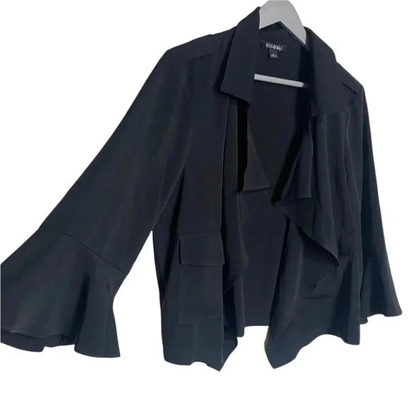 Roz & Ali L black draped & bell sleeve‎ jacket - Picture 1 of 6